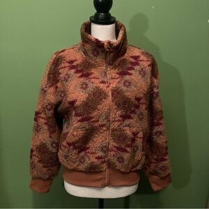 Kyodan Aztec Brown and Red Patterned Teddy Jacket